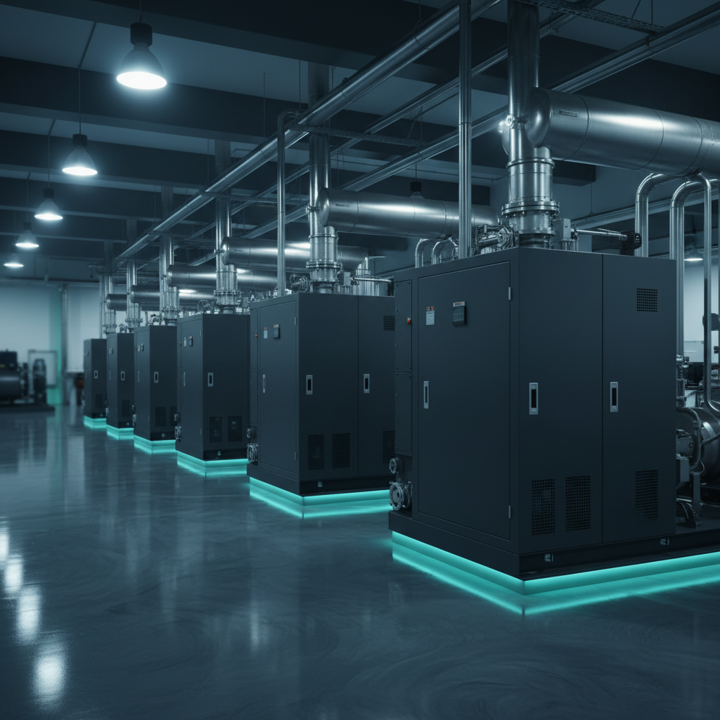 Rotary screw compressor room with oil mist eliminator vessels installed on the vent lines above the units.